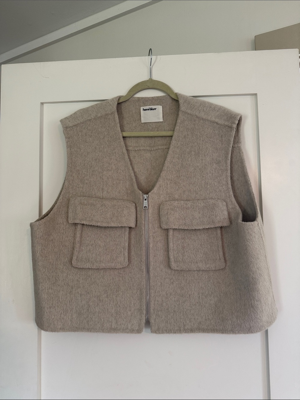 Hemi Blurr Oversized Wool Blend Utility Vest in Taupe